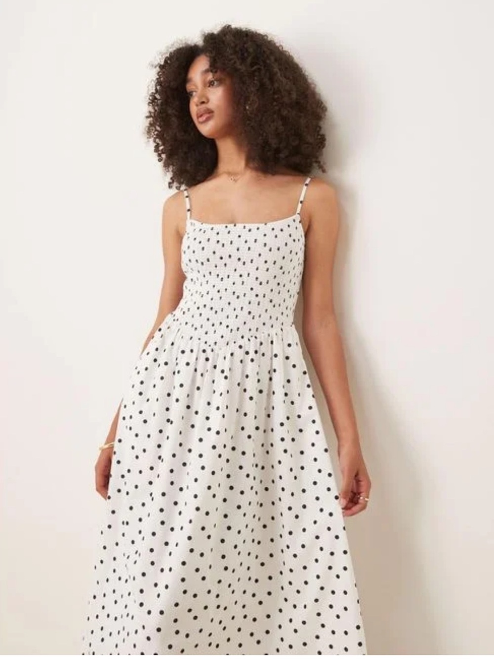 NWT Abercrombie Sydney Smocked Dipped-Waist Polka Dot Midi Dress Size Small - Picture 3 of 14